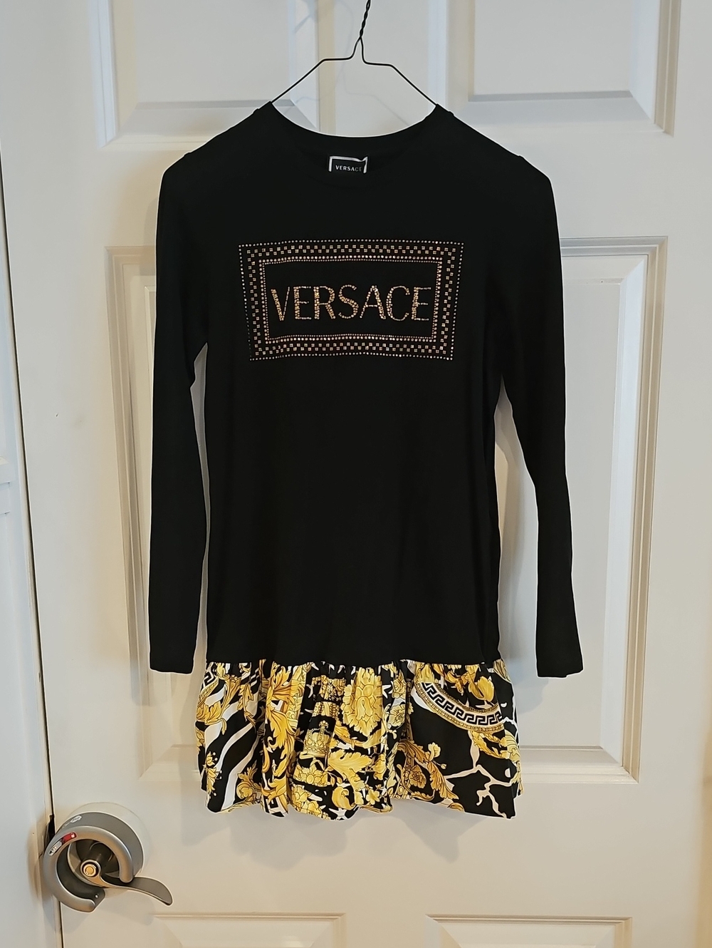 Versace Black and Yellow Baroque Floral Dress Girls 12
